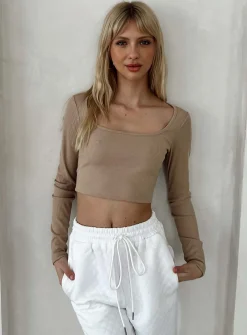 Princess Polly Hosking Long Sleeve Top  Beige Best