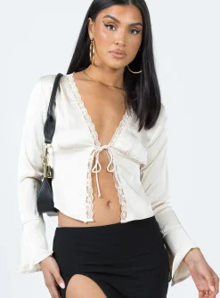 Princess Polly Hunton Long Sleeve Top  Cream Flash Sale