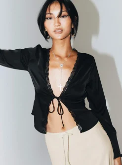 Princess Polly Hunton Long Sleeve Top  Black Flash Sale