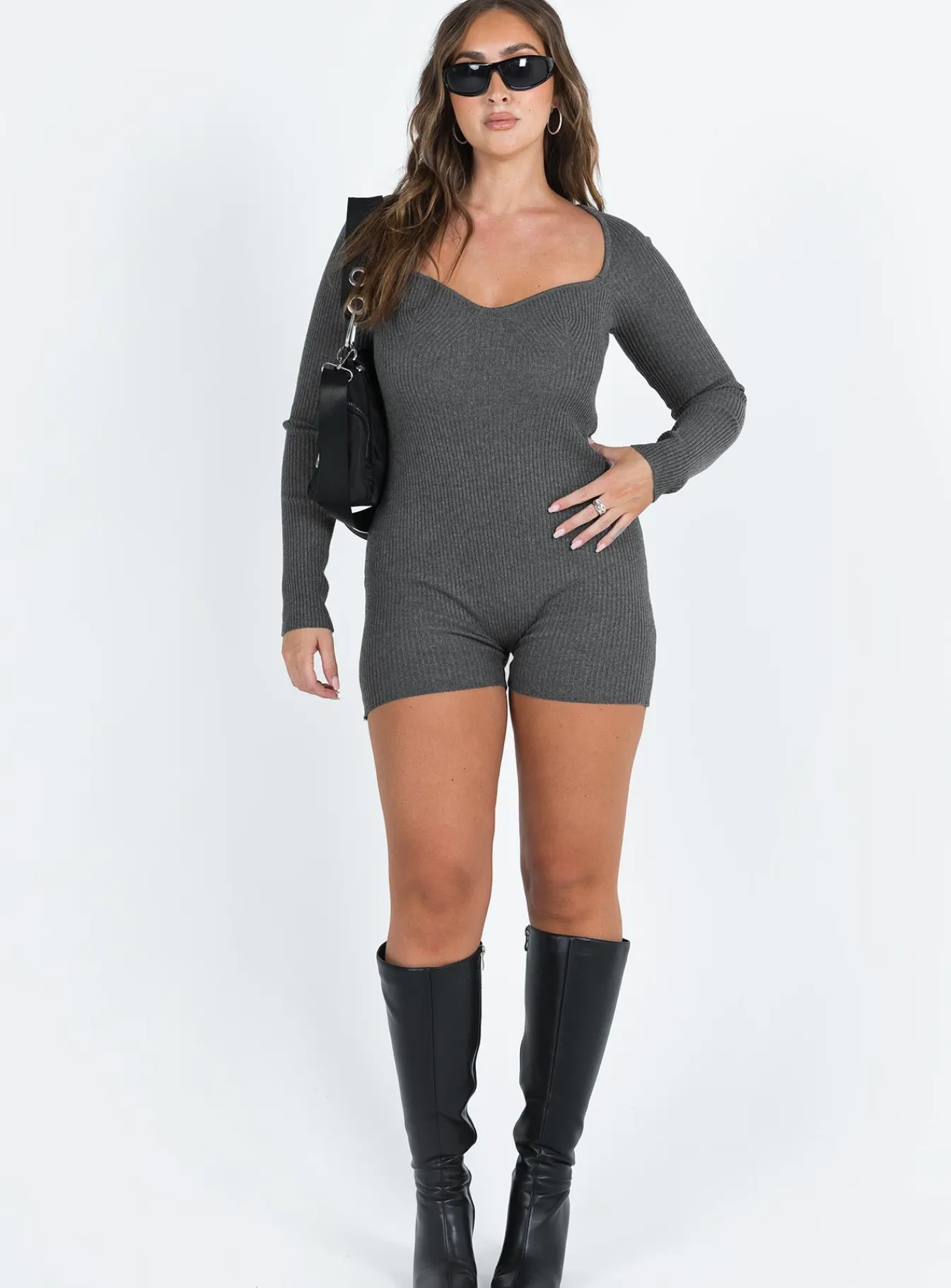 Princess Polly Huttley Knit Romper Grey Sale