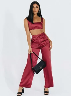 Princess Polly Huxley Satin Set  Burgundy Shop