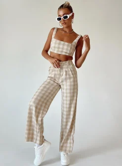 Princess Polly Huxley Set  Beige Check Discount