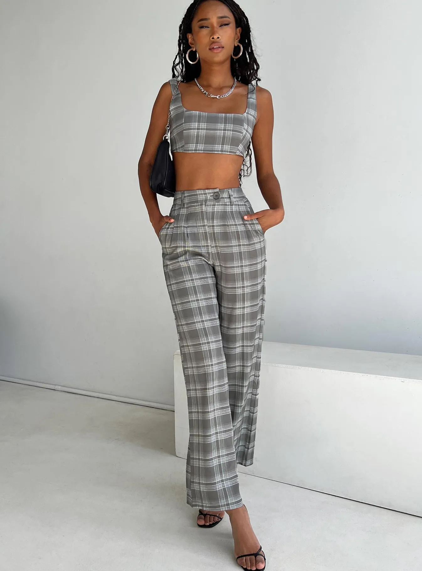 Princess Polly Huxley Setcheck Grey Sale