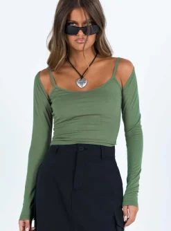 Princess Polly Hyden Long Sleeve Top  Khaki Cheap