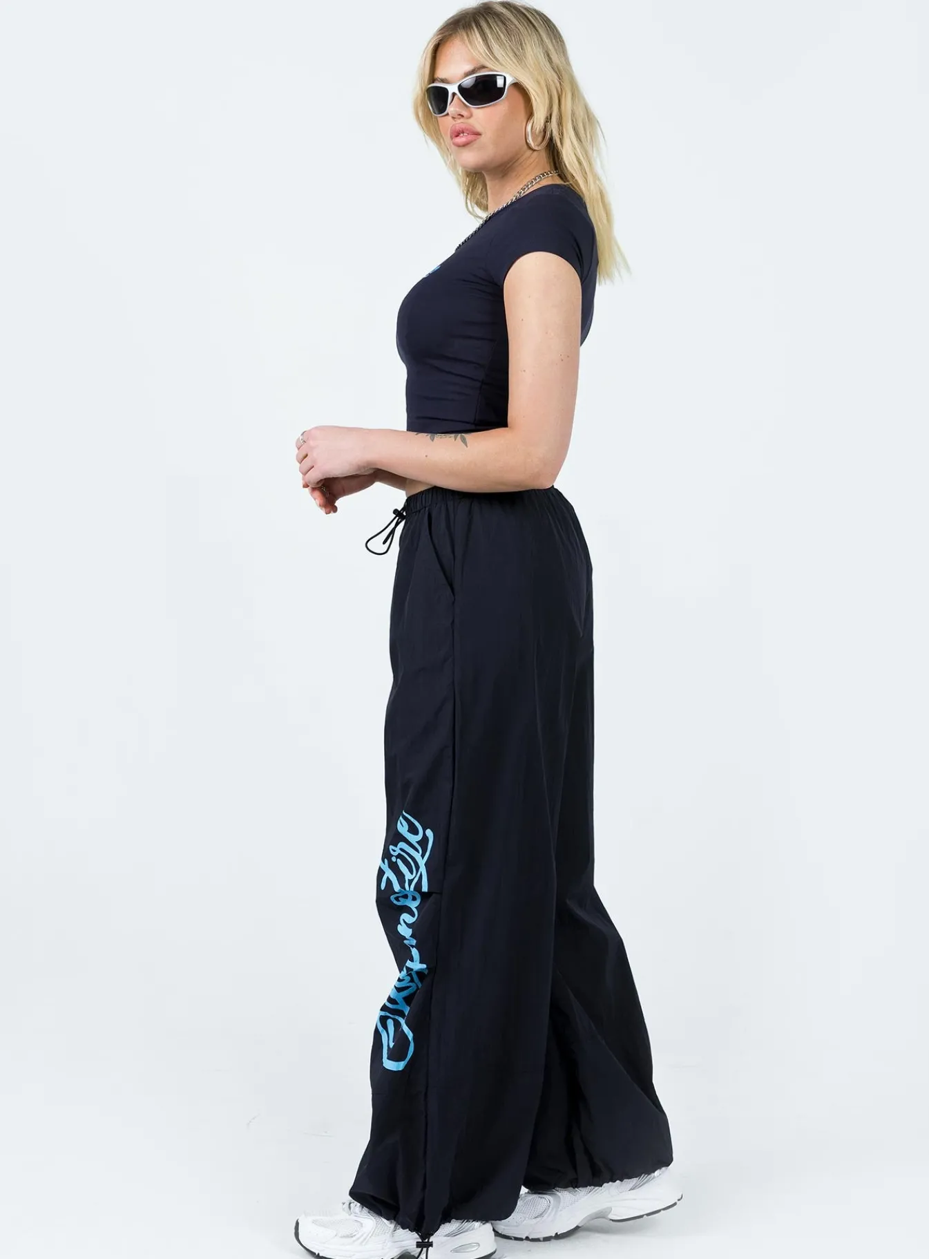 Princess Polly Hypnotize Parachute Pants Navy Shop