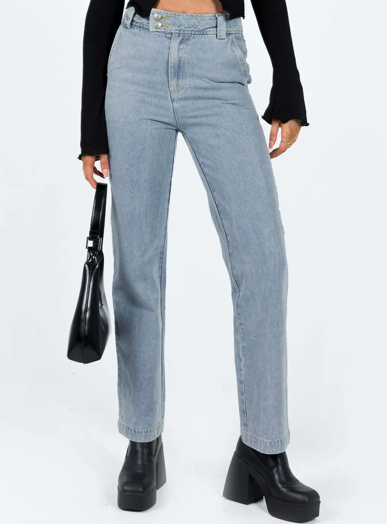 Princess Polly Ikena Straight Leg Jeans Light Wash Denim Sale