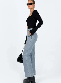 Princess Polly Ikena Straight Leg Jeans Light Wash Denim Sale