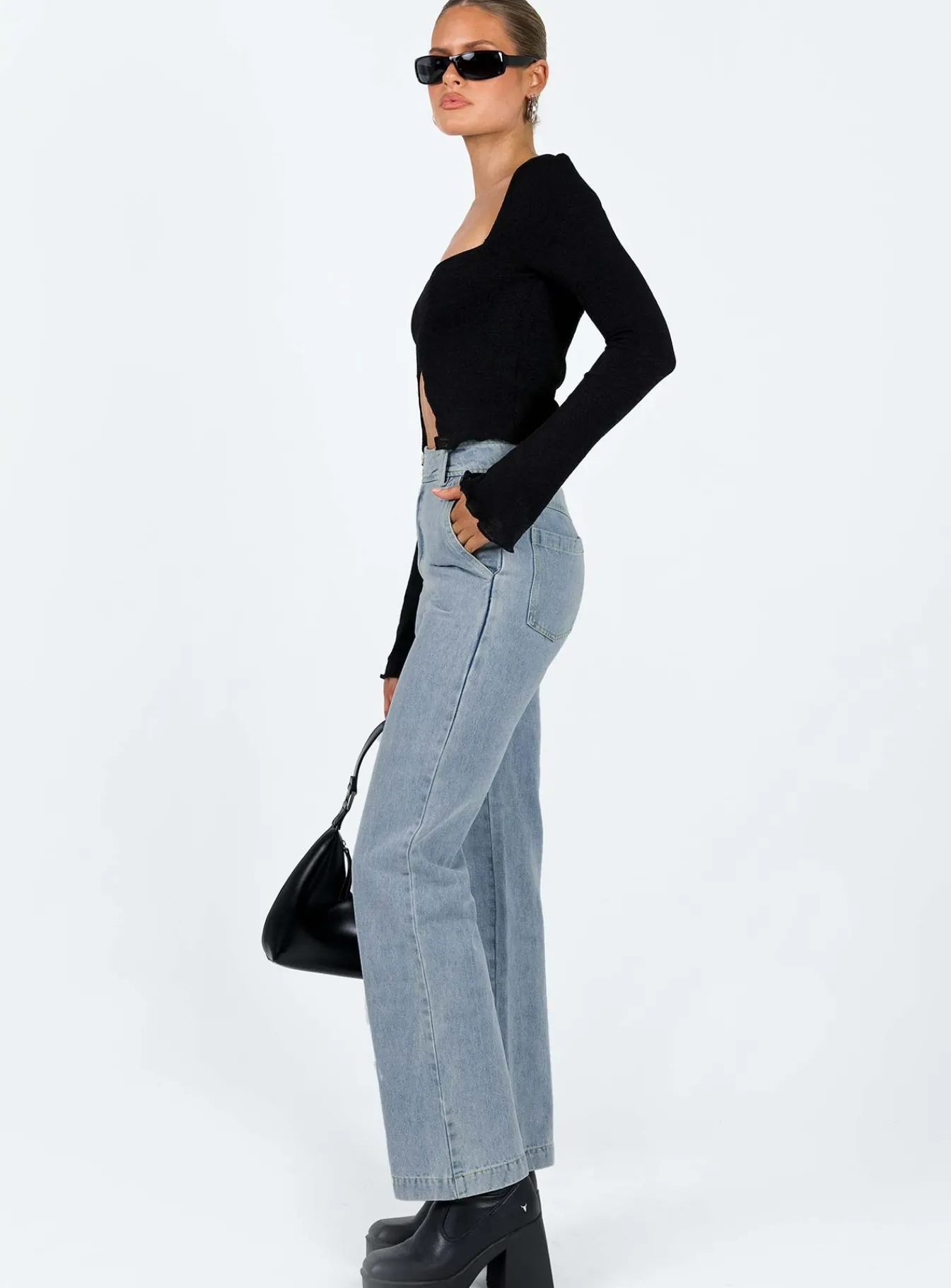 Princess Polly Ikena Straight Leg Jeans Light Wash Denim Sale