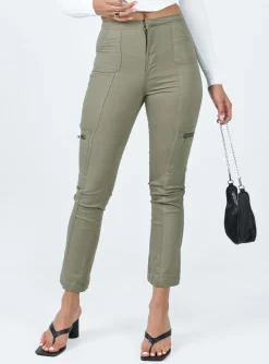 Princess Polly In Line Straight Leg Cargo Pants  Green Sale