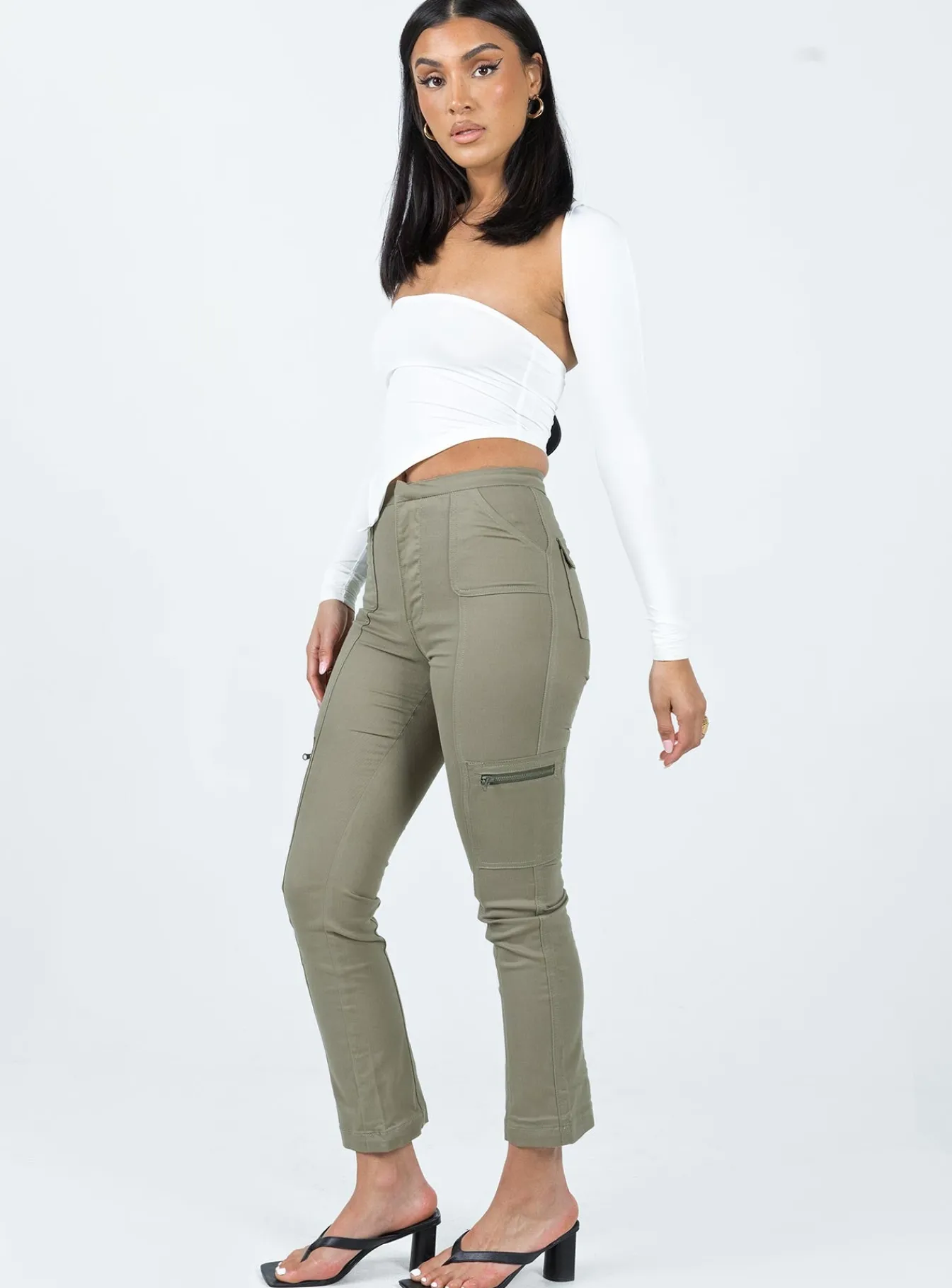 Princess Polly In Line Straight Leg Cargo Pants Green Sale