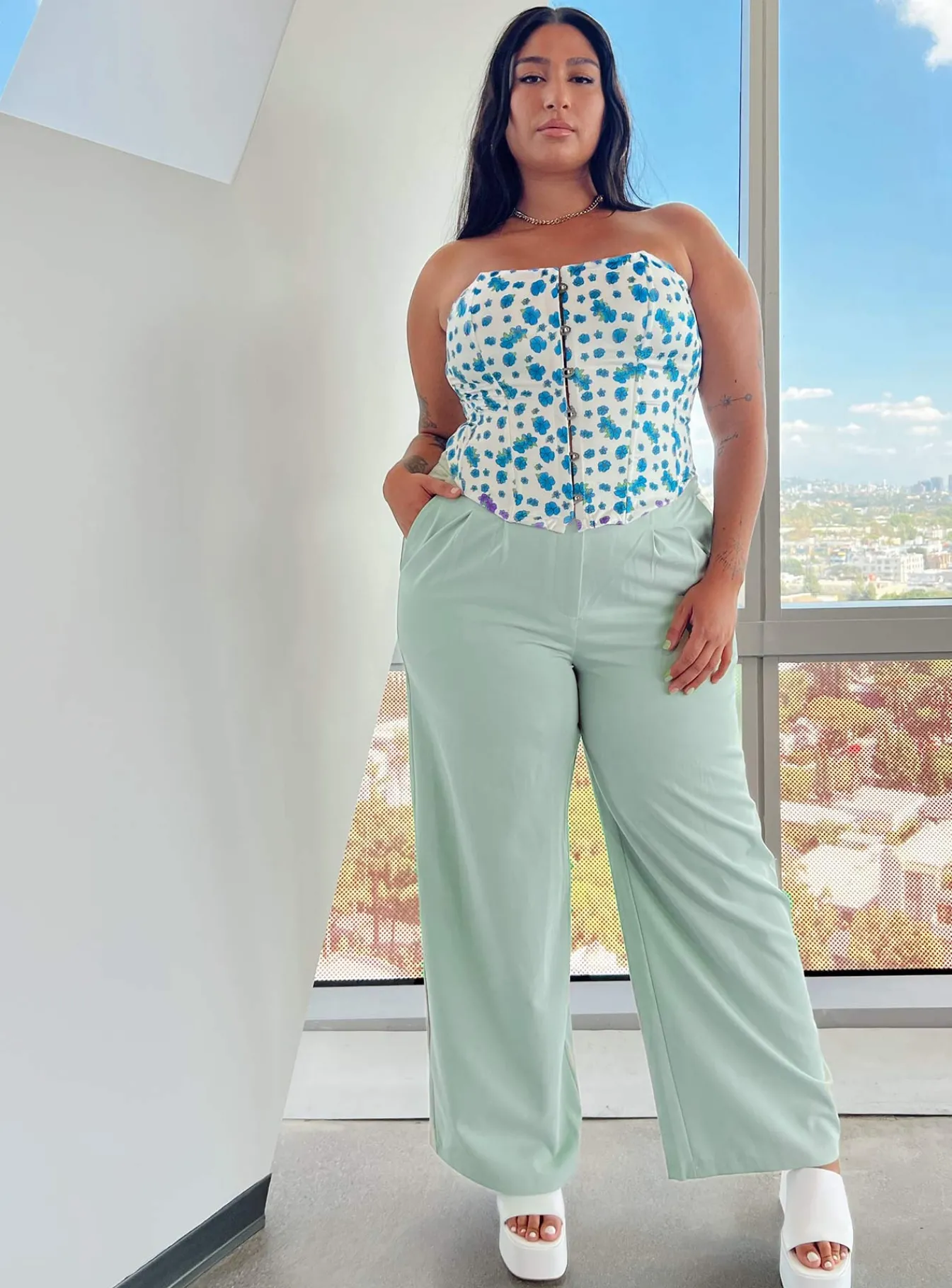 Princess Polly In The Moment Strapless Top/ Blue Curve White Clearance