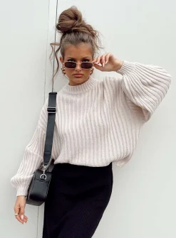 Princess Polly Innerbloom Oversized Sweater Beige Fashion