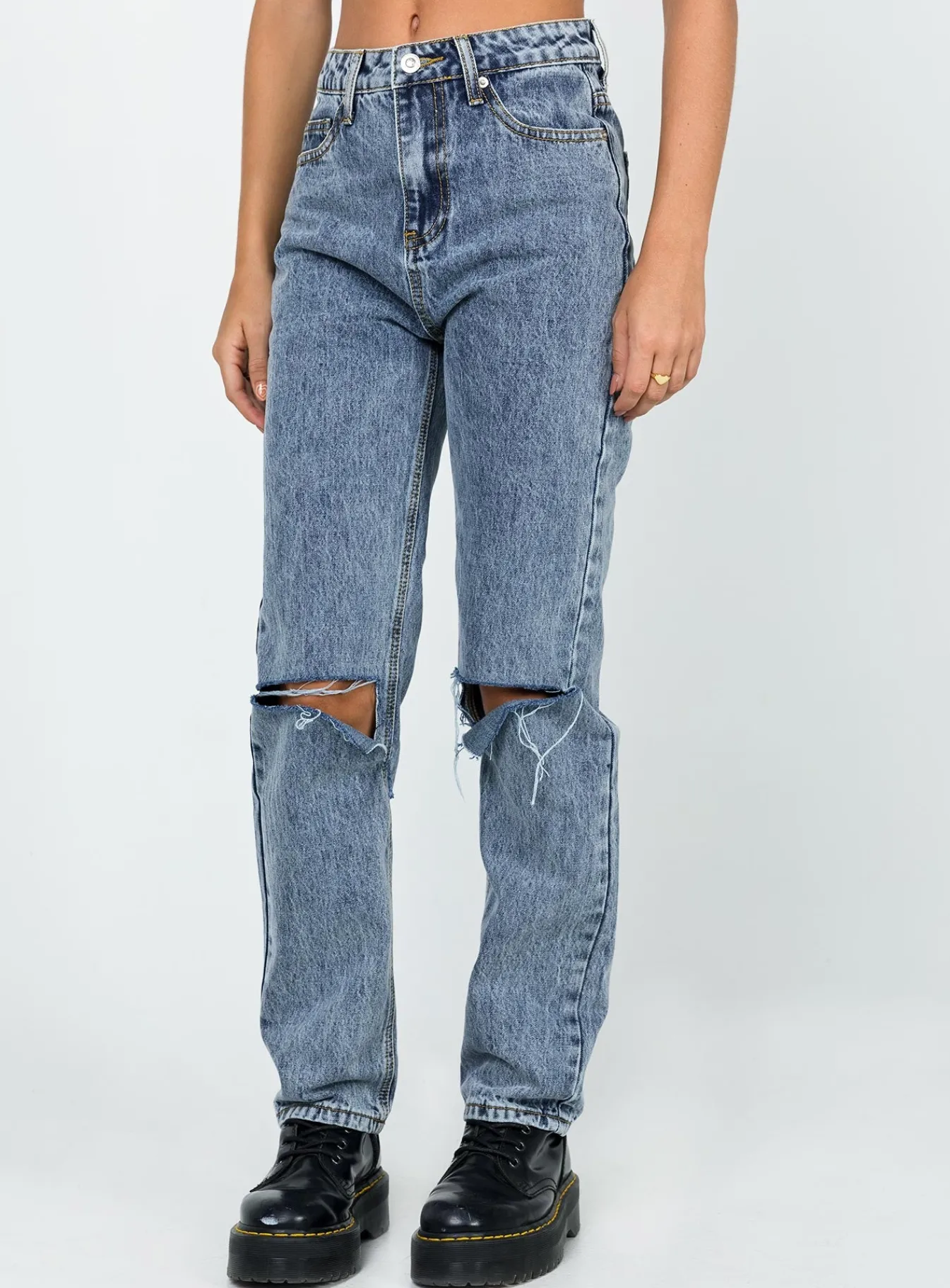 Princess Polly Intentions Straight Leg Knee Ripjean Eco Denim Discount