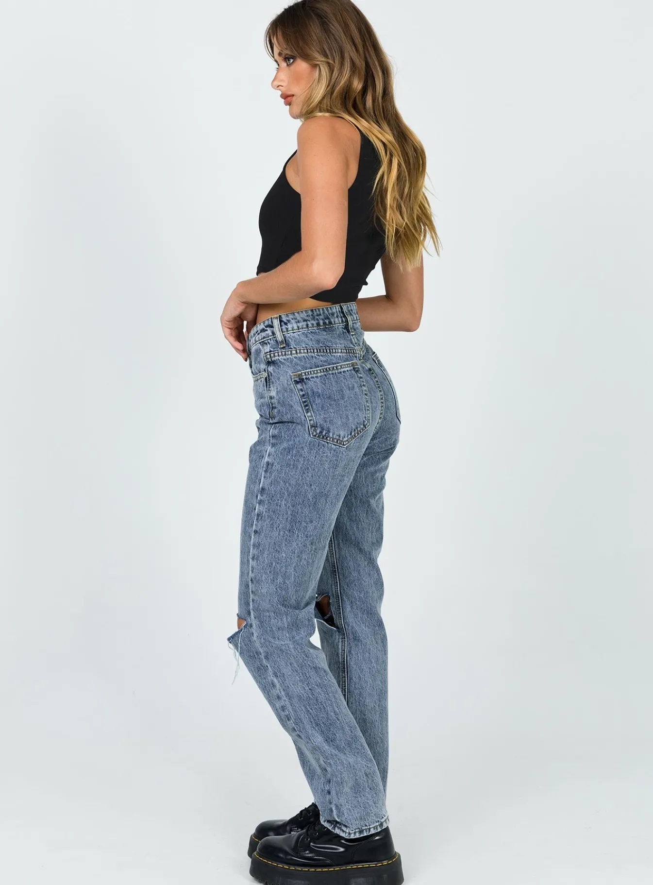 Princess Polly Intentions Straight Leg Knee Ripjean Eco Denim Discount
