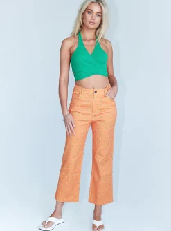 Princess Polly Ivy Floral Straight Leg Jeans  Orange Sale