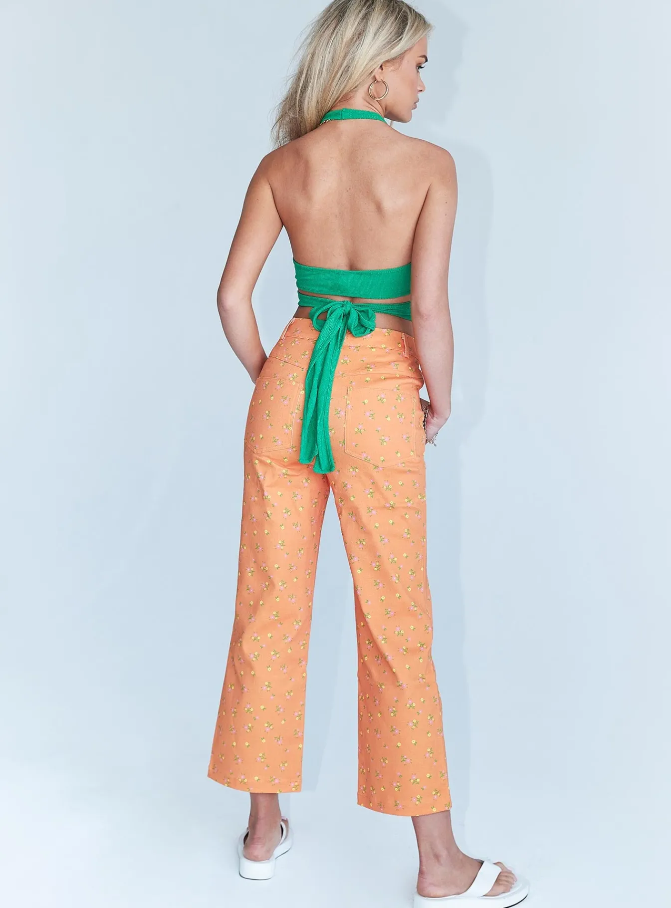 Princess Polly Ivy Floral Straight Leg Jeans Orange Sale