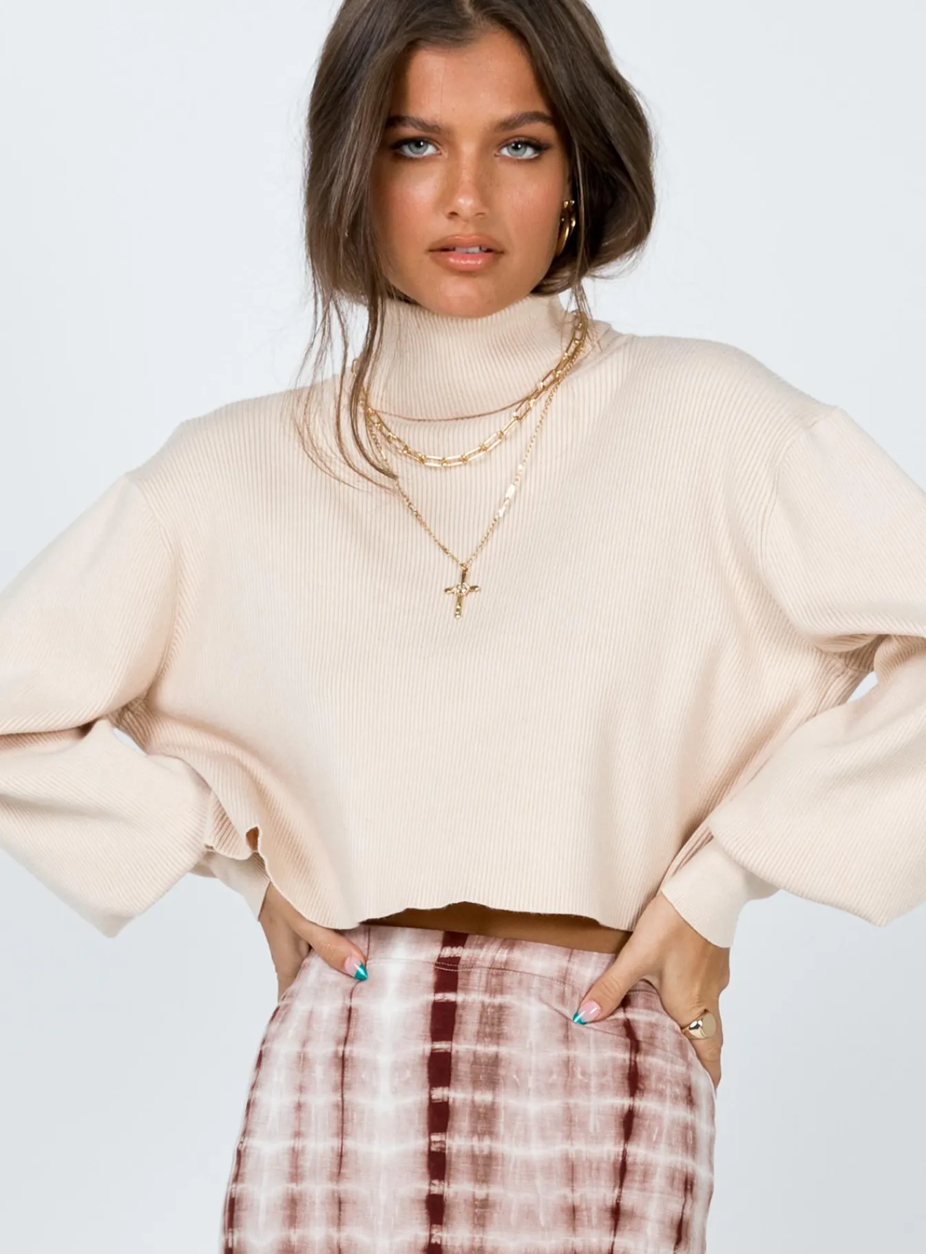 Princess Polly Izzy Turtleneck Sweater Cream Off White Discount