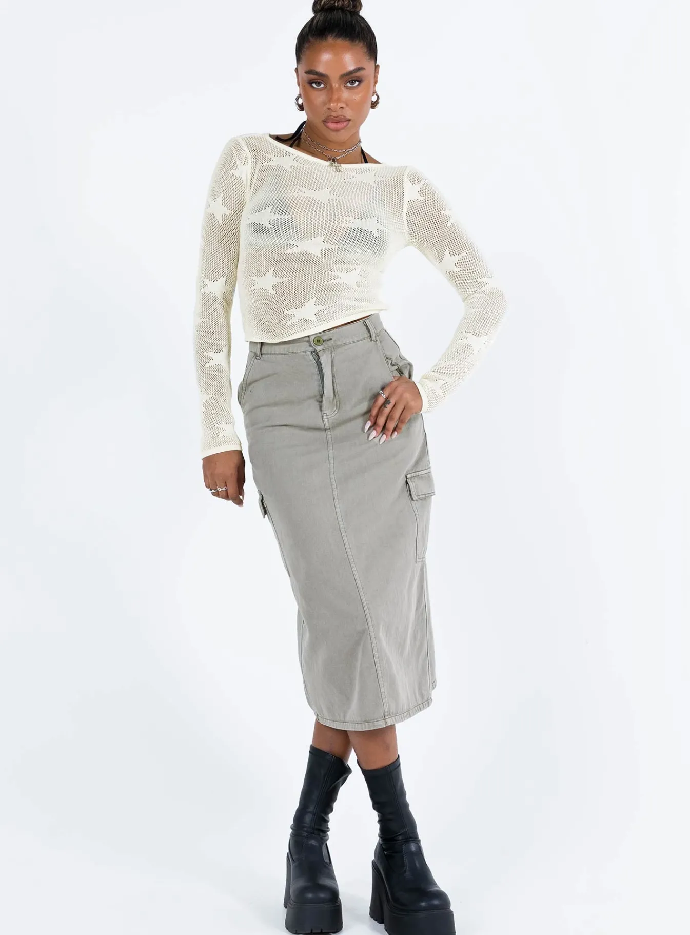 Princess Polly Jacko Midi Cargo Skirt Olive Green Best