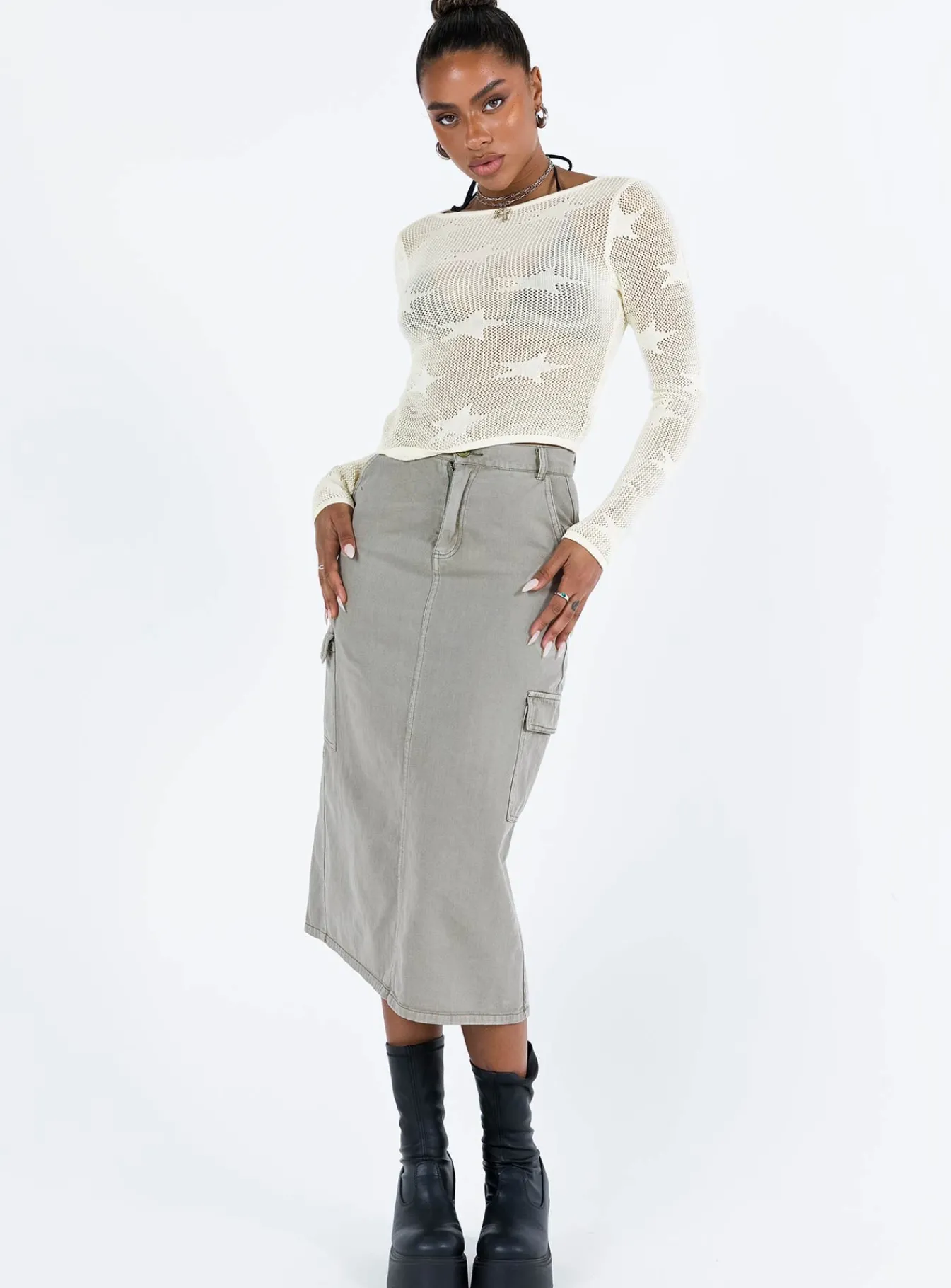 Princess Polly Jacko Midi Cargo Skirt Olive Green Best
