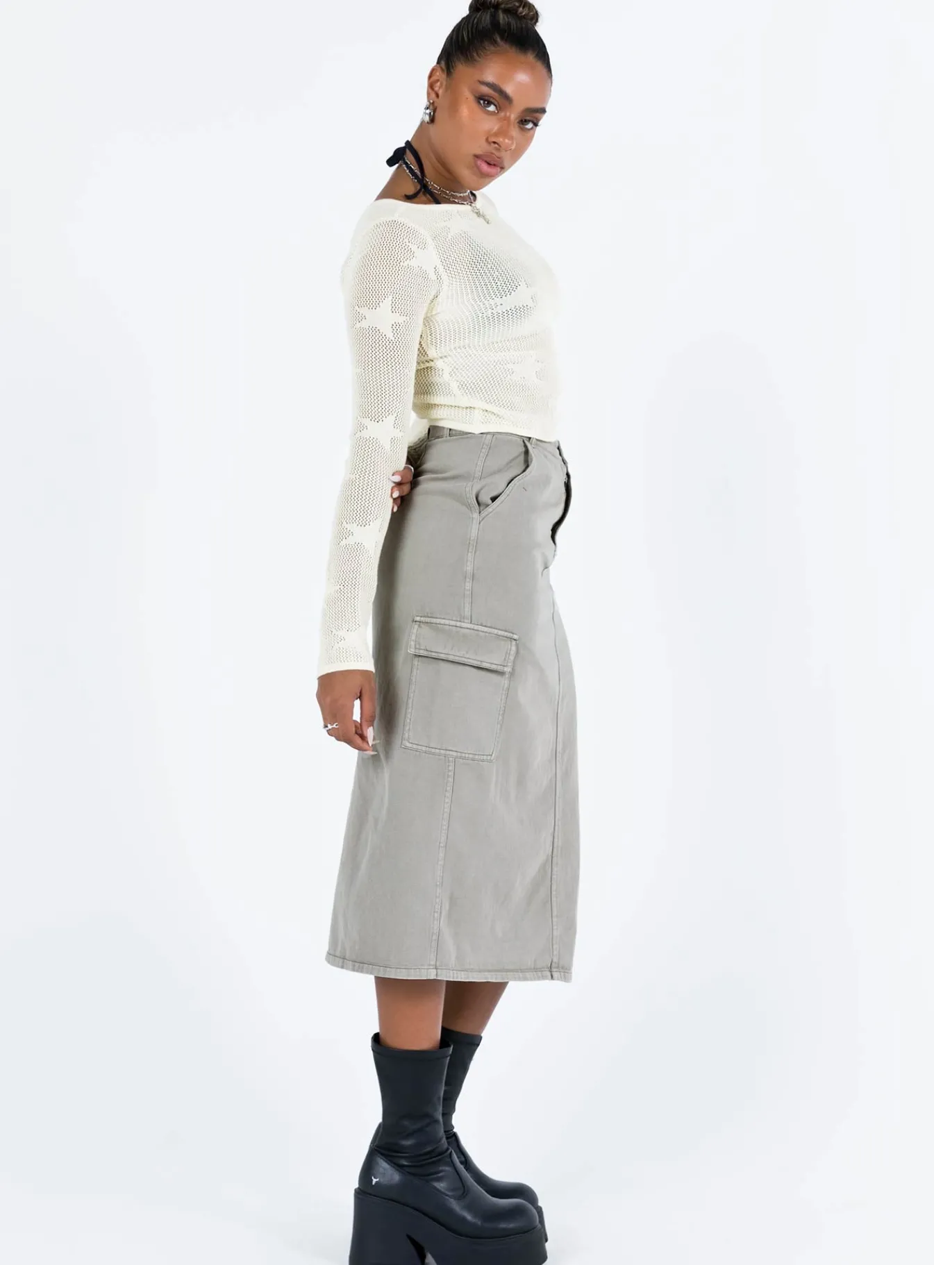 Princess Polly Jacko Midi Cargo Skirt Olive Green Best