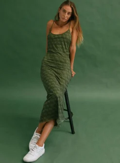 Princess Polly Jagger &Amp; Stone Demi Mesh Maxi Dress Khaki Green Fashion