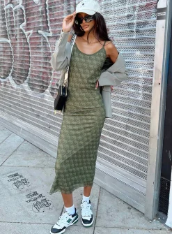 Princess Polly Jagger &Amp; Stone Demi Mesh Maxi Dress Khaki Green Fashion