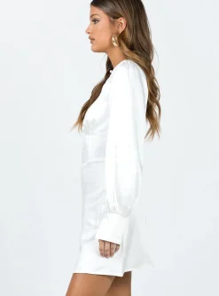 Princess Polly Jalene Satin Long Sleeve Mini Dress White Cheap