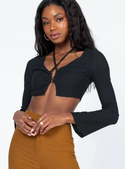 Princess Polly Jaycee Long Sleeve Top  Black Hot
