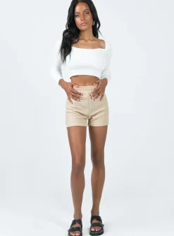 Princess Polly Jaynee Knit Shorts  Beige Store