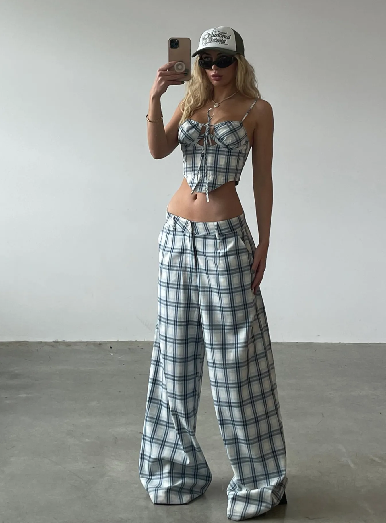 Princess Polly Jgr &Amp; Stn Cami Plaid Trouser Blue Check Discount