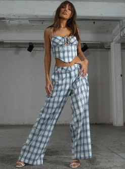 Princess Polly Jgr &Amp; Stn Cami Plaid Trouser Blue Check Discount