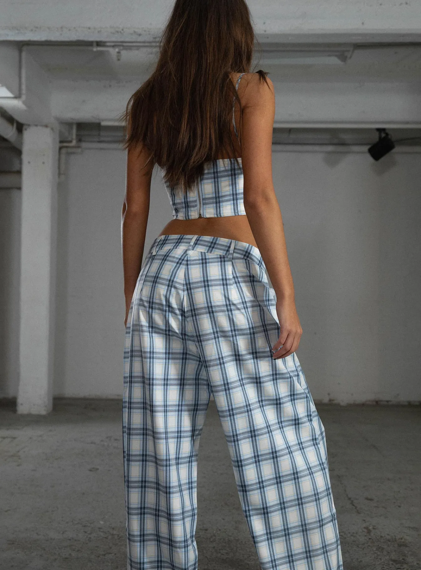 Princess Polly Jgr &Amp; Stn Cami Plaid Trouser Blue Check Discount