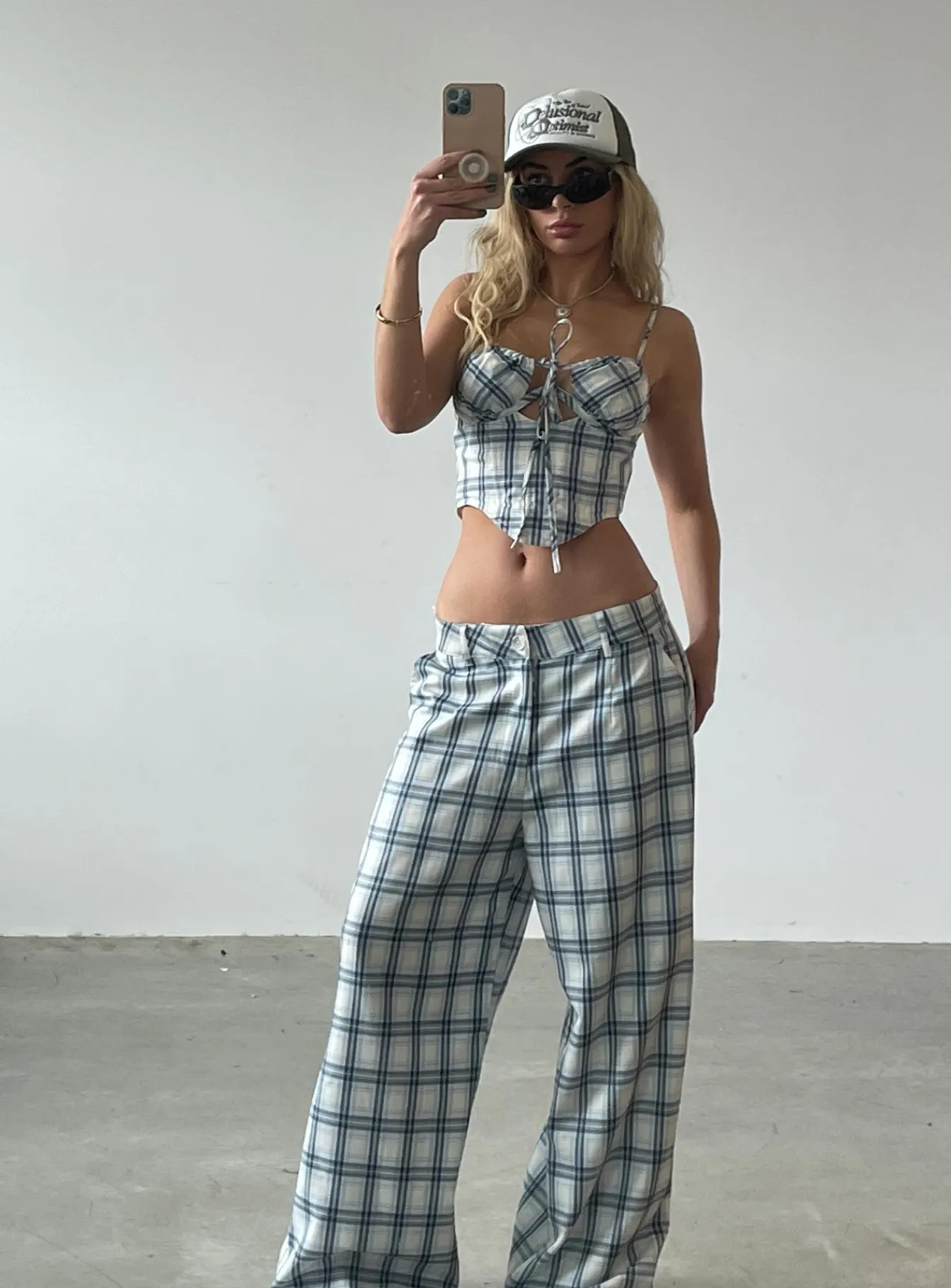 Princess Polly Jgr &Amp; Stn Cami Plaid Trouser Blue Check Discount