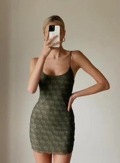 Princess Polly Jgr &Amp; Stn Demi Mini Dress Khaki Monogram   Green Discount