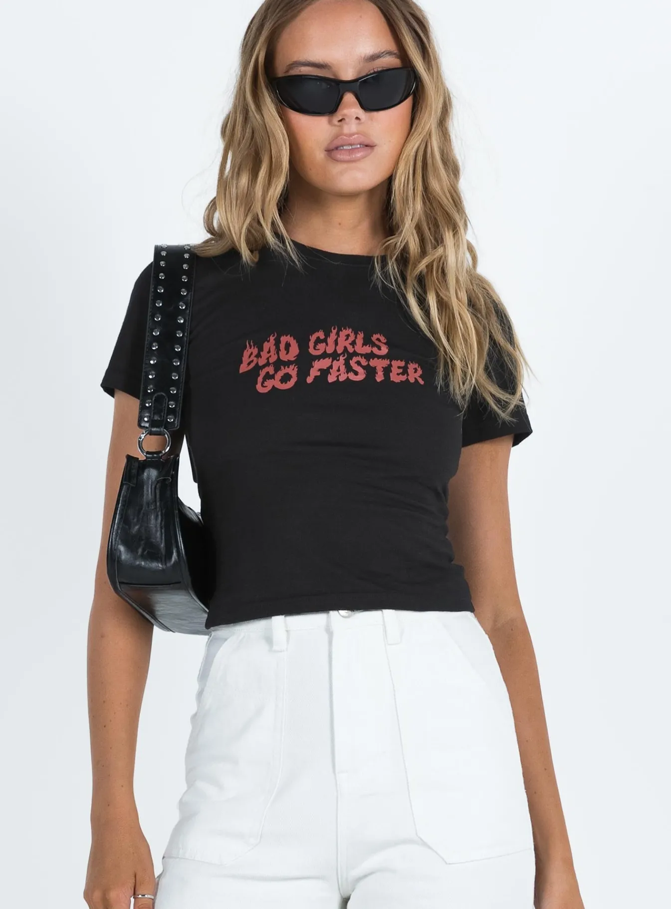Princess Polly Jgr &Amp; Stn Faster Baby Tee Black New