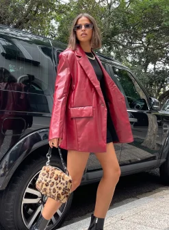 Princess Polly Jocelyn Faux Leather Blazer Burgundy Discount