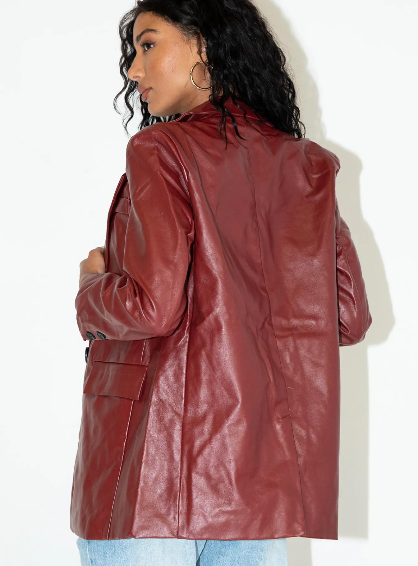 Princess Polly Jocelyn Faux Leather Blazer Burgundy Discount