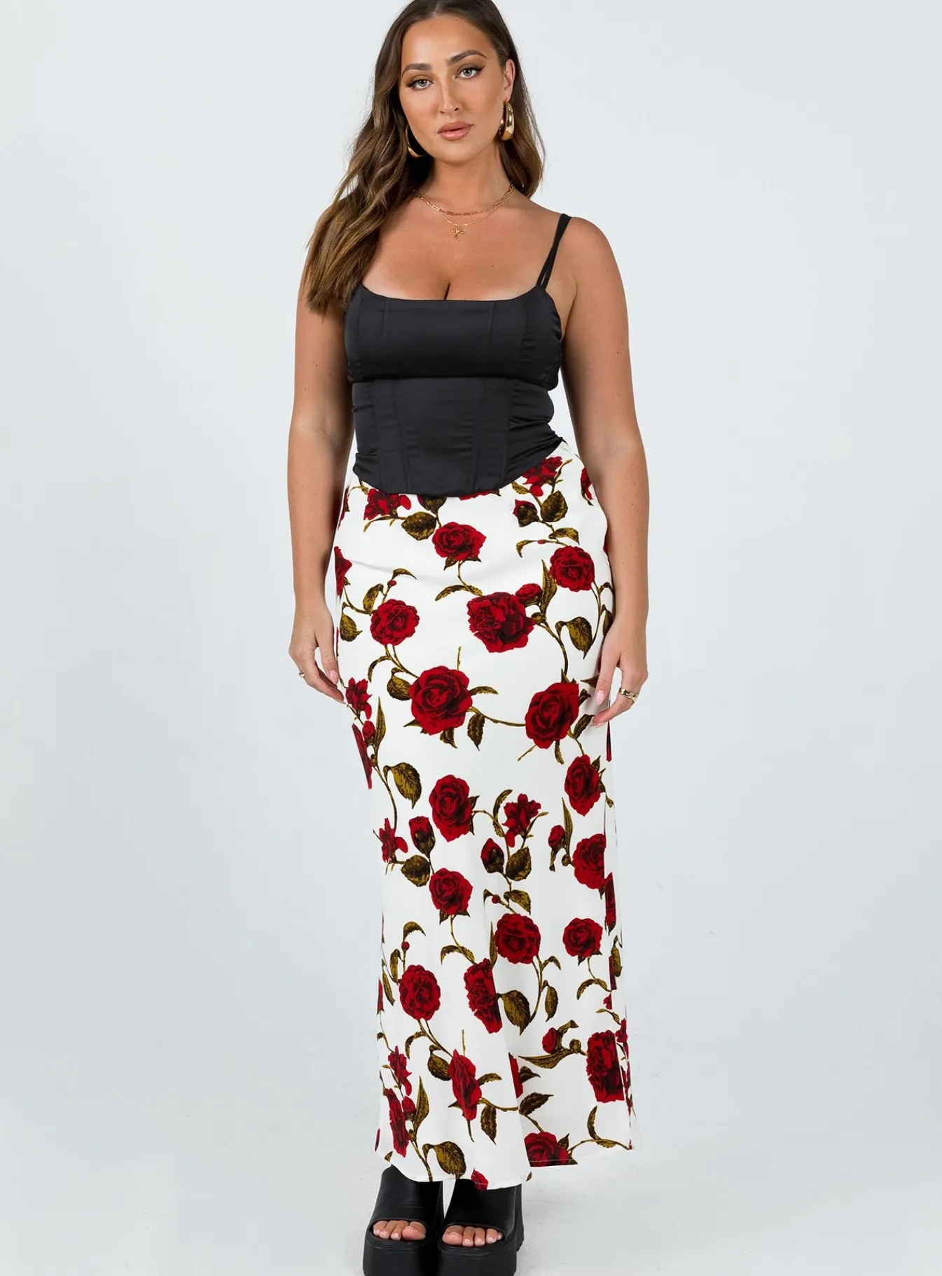 Princess Polly Jodie Maxi Skirt White Floral New