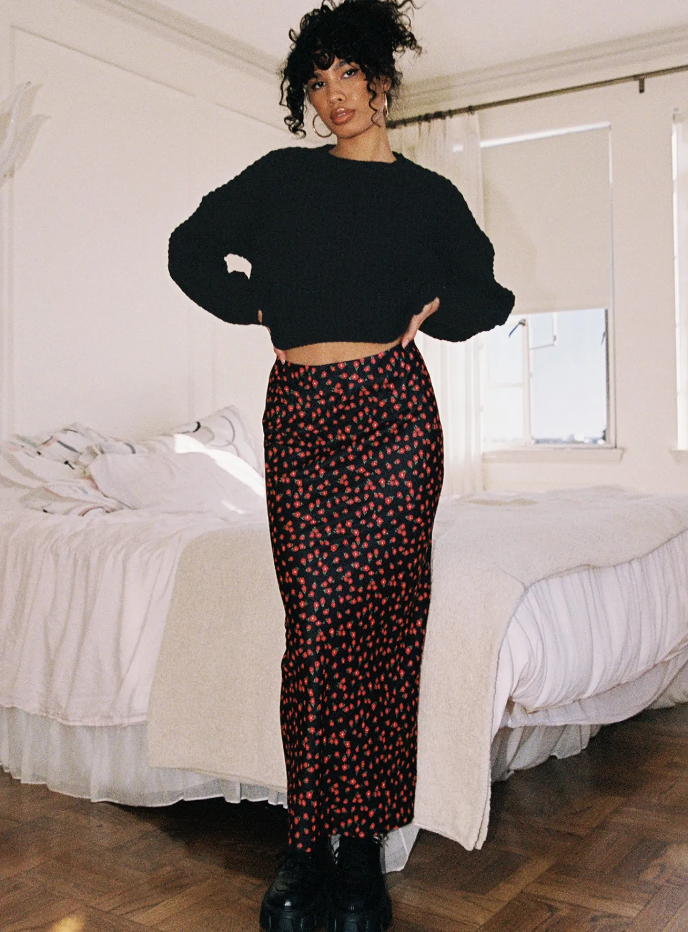 Princess Polly Jodie Maxi Skirt Black Floral Best