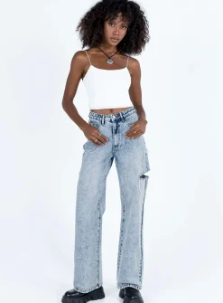 Princess Polly Johnston Wide Leg Jeans Mid Wash Blue   Denim Clearance