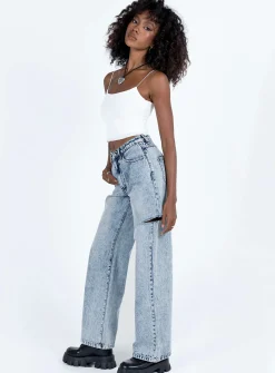 Princess Polly Johnston Wide Leg Jeans Mid Wash Blue   Denim Clearance