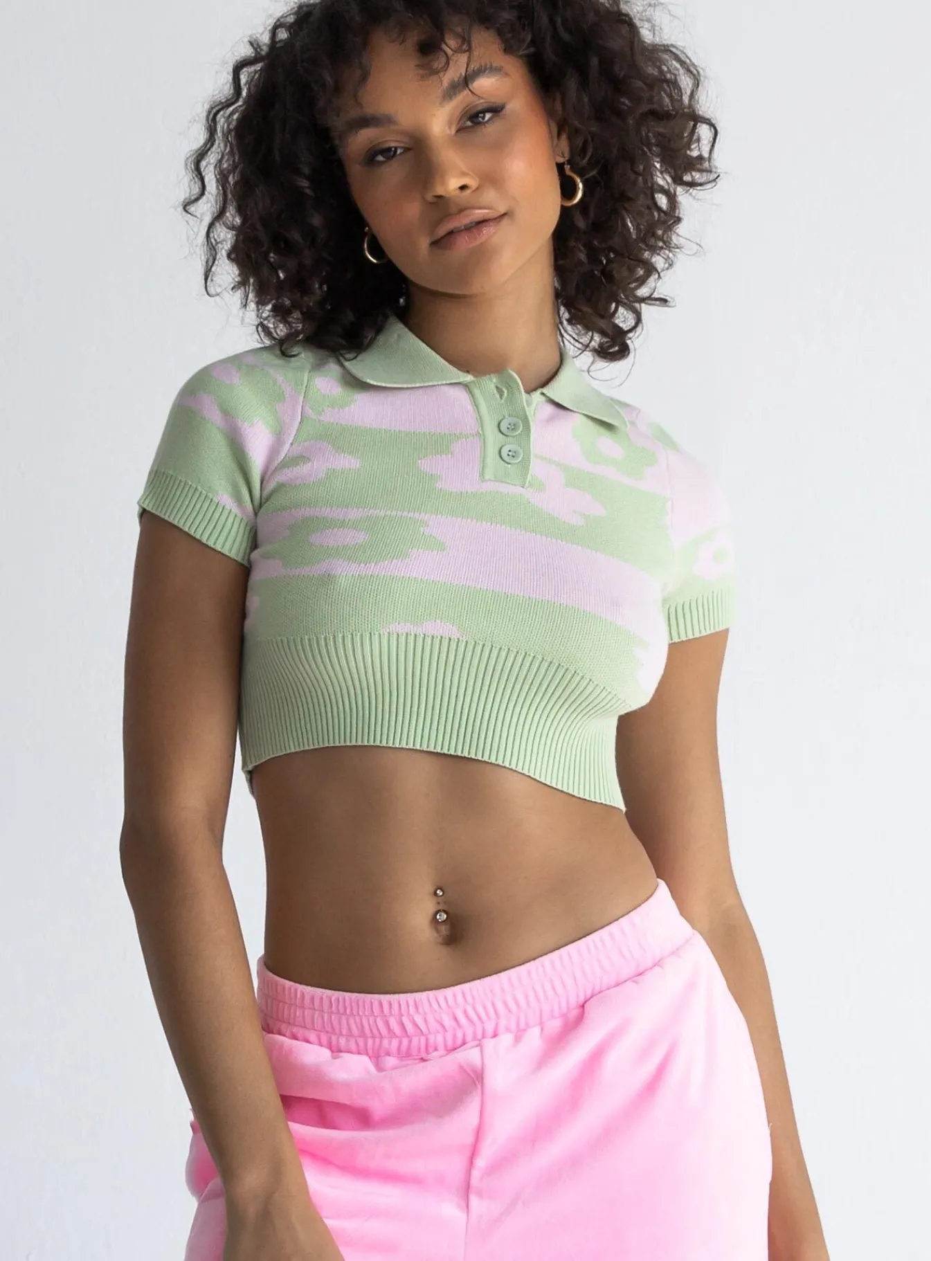 Princess Polly Josephine Knit Top/ Pink Green Clearance