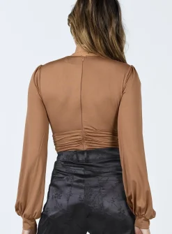 Princess Polly Jude Long Sleeve Bodysuit  Brown Clearance