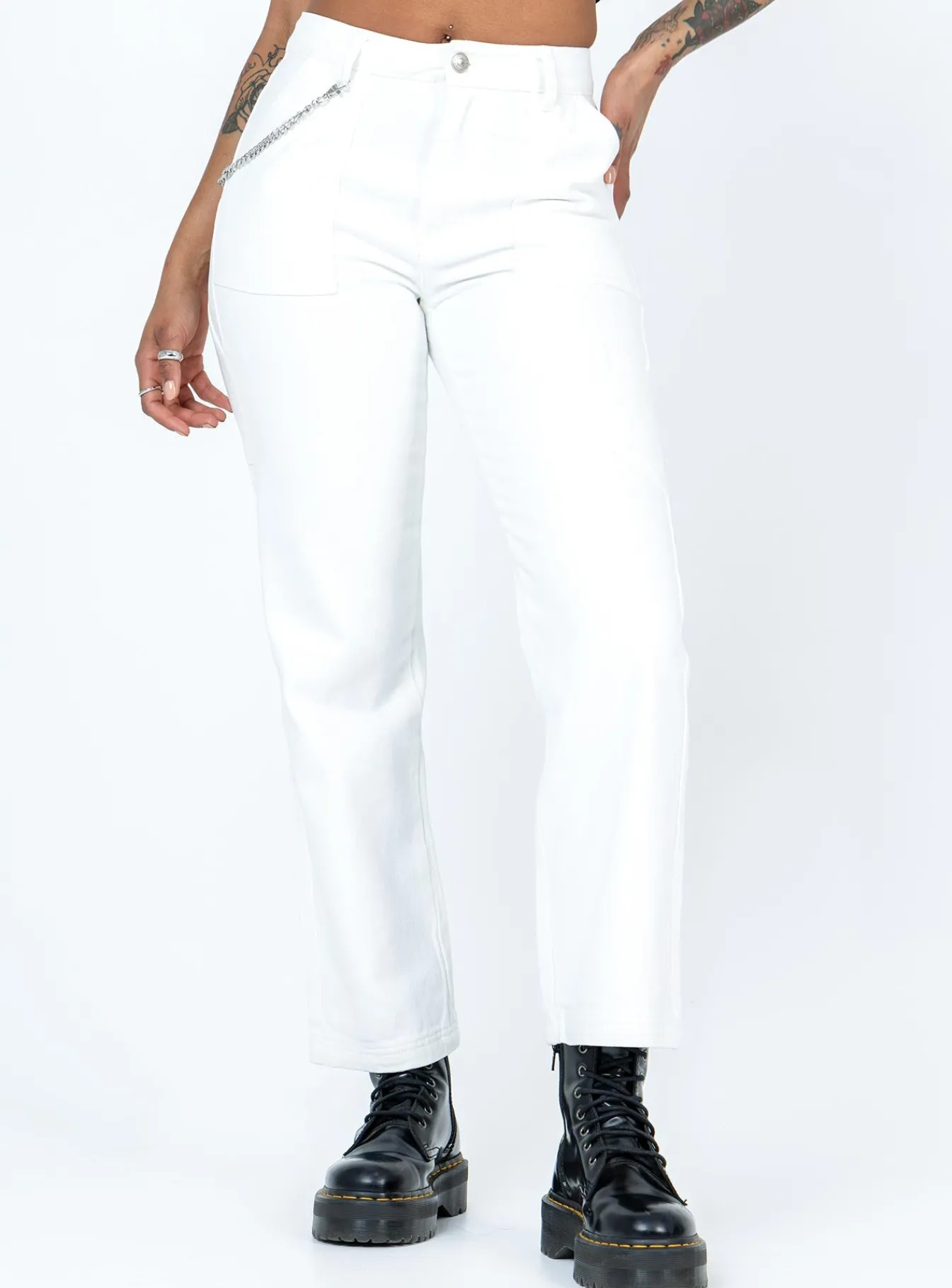 Princess Polly Julia Carpenter Denim Jeans White Flash Sale