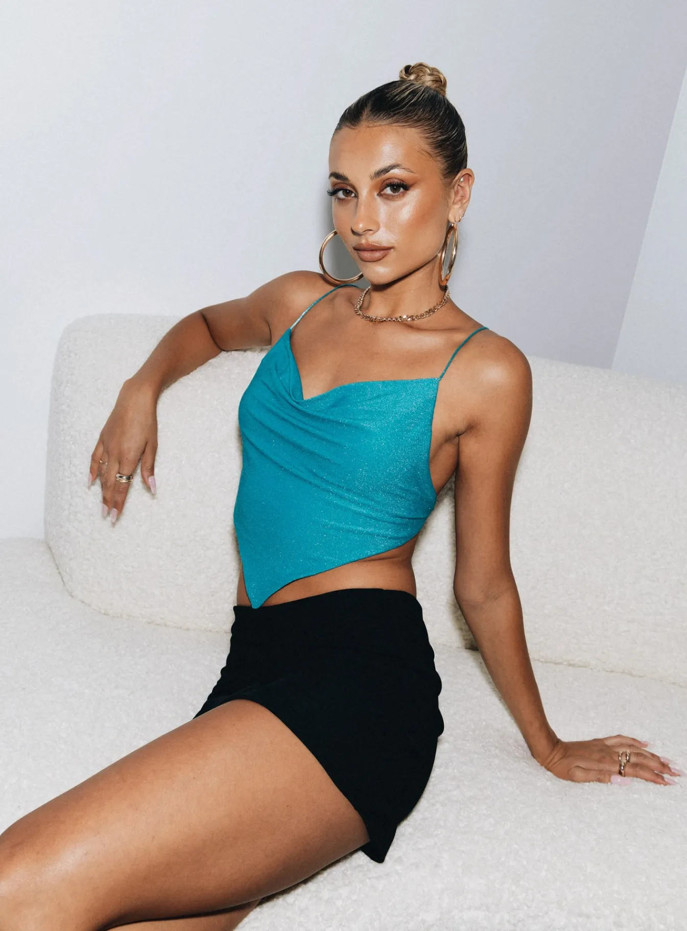 Princess Polly Julia Glitter Top Blue Hot