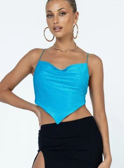 Princess Polly Julia Glitter Top Blue Hot