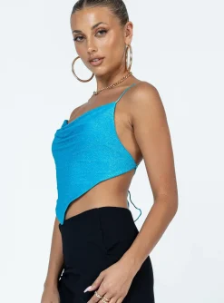 Princess Polly Julia Glitter Top Blue Hot