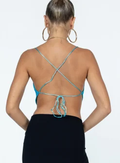 Princess Polly Julia Glitter Top Blue Hot