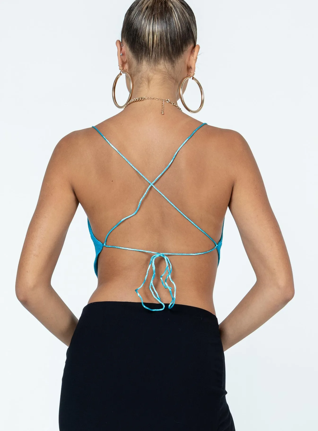 Princess Polly Julia Glitter Top Blue Hot