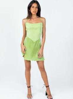 Princess Polly Julia Plisse Top Green Discount
